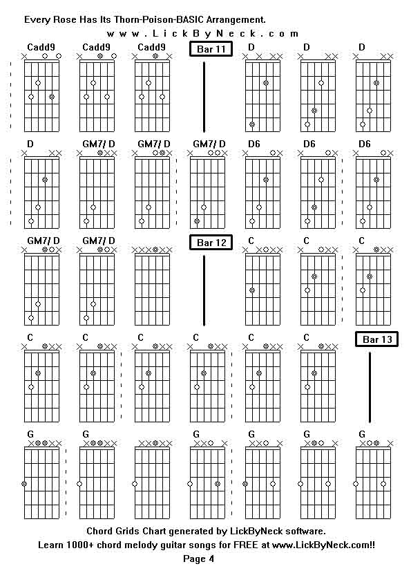 Chord Grids Chart of chord melody fingerstyle guitar song-Every Rose Has Its Thorn-Poison-BASIC Arrangement,generated by LickByNeck software.